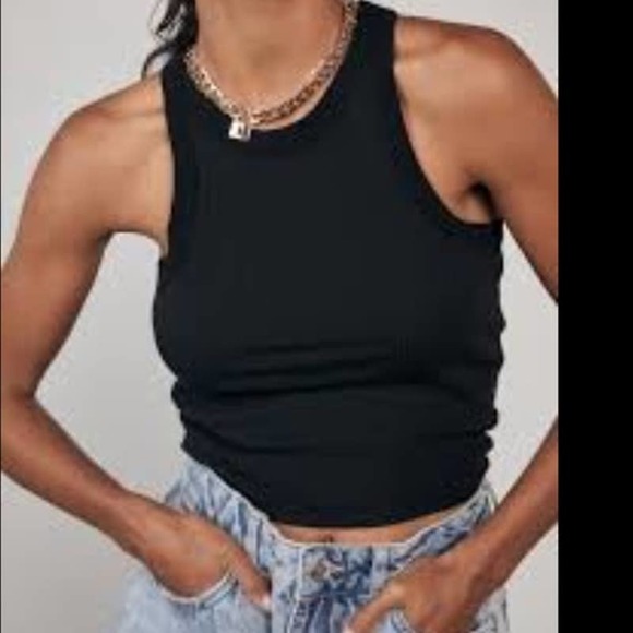 Revolve David Lerner Racer Front Tank Ribbed Black Top Size L - Picture 6 of 6